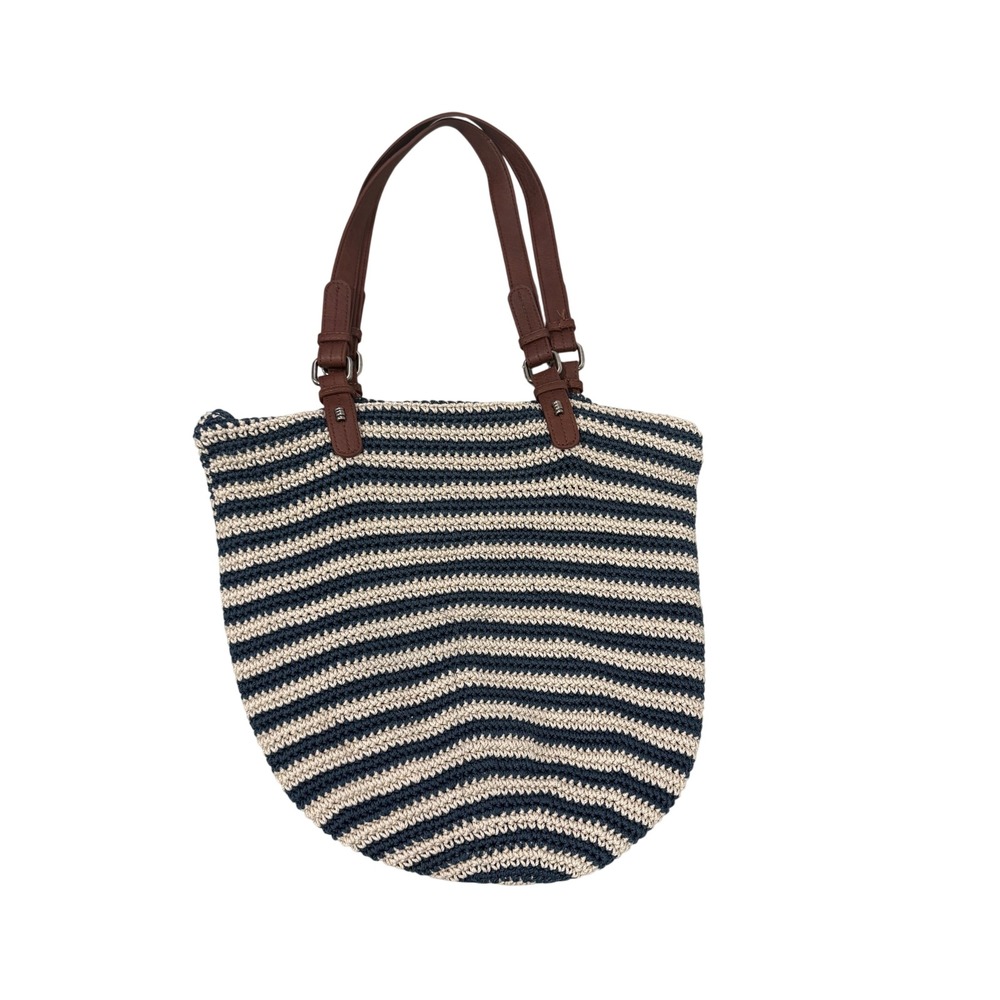 The‎ Sak Crochet Striped Tote Bag Navy Blue Cream Woven Shoulder Bag Large